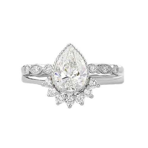 SNHHNSW BEAR-Edelstein-Verlobungsring für Frauen, Mondstein/Opal/Morganit/Moos-Achat/Alexandrite/Moissanit/Saphir-Vintage-Brautsatz, Personalisiert S 10k 14k Ehering 1-5 von SNHHNSW