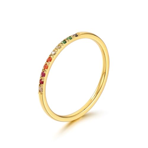 SNHHNSW Buntes Kristall -Stapel -Ring -Eherband für Frauen Männer Eternität Regenbogen Kubikzirkonia Engagement Knöchel Midi Stapelbares Ring Pinky Band Komfort Fit Zartes Geschenk von SNHHNSW