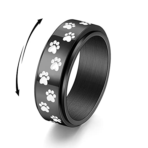 SNHHNSW Cute Paw Print Spinner Fidget Ring Stress Relieving Anti Anxiety Rotate Freely Lovely Dog Band Stainless Steel Promise Engagement Wedding Birthday Xmas Valentine's Day Gift for Women Men von SNHHNSW