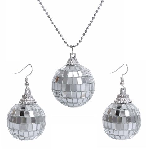 SNHHNSW Disco Ball Ohrringe Halskette für Frauen Disco Ball Cowboy Hut Cowgirl Glitter Halskette Disco Party Kostümzubehör (Ohrringe & Halskette 2) von SNHHNSW