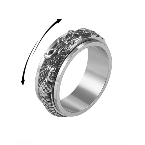 SNHHNSW Dragon Rotating Spinner Fidget Band Rings Stainless Steel Punk Cool Animal Anxiety Stress Relief Band Biker Ring Promise Band for Men Women Birthday Valentine's Day Gifts Vintage von SNHHNSW