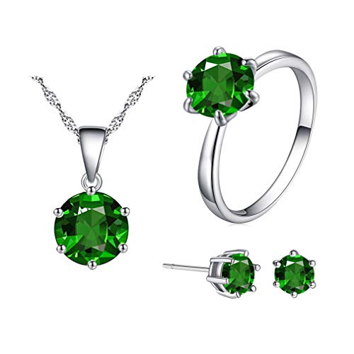 SNHHNSW Edelstein Rainbow Cubic Zirconia Round Edelstein Halskette Anhänger Ohrringe und Ringschmucksets für Frauen von SNHHNSW