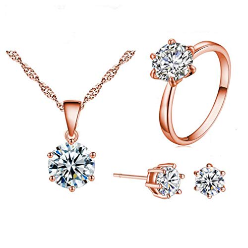 SNHHNSW Edelstein Rainbow Cubic Zirconia Round Edelstein Halskette Anhänger Ohrringe und Ringschmucksets für Frauen von SNHHNSW