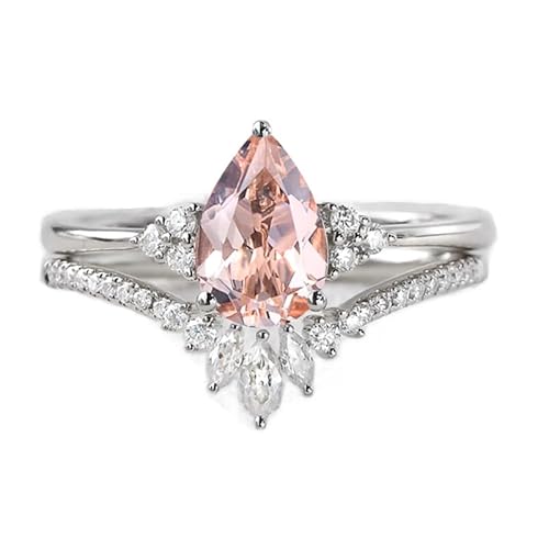SNHHNSW Edelstein-Verlobungsring für Frauen, Mondstein/Opal/Morganit/Moos-Achat/Alexandrite/Moissanit/Saphir-Vintage-Braut-Set, Personalisiert S 10k 14k Ehering 1-5 von SNHHNSW