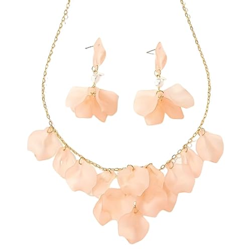 SNHHNSW Einfache Blütenform-Form-Quasten-Anhänger Halskette Halskette Dangle Ohrringe Frauen Schlüsselbein Kettenkettenschmuck Set von SNHHNSW