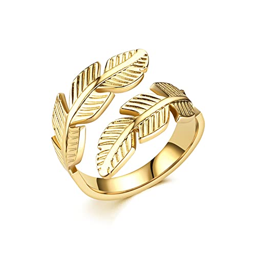 SNHHNSW Feather Edelstahl Statement Ringe Engel Wings Blätter Wickeln ein verstellbares Finger -Engagement Paar Ring für Frauen Männer Cocktailparty Fashion Geschenke zum Geburtstag Weihnachten von SNHHNSW
