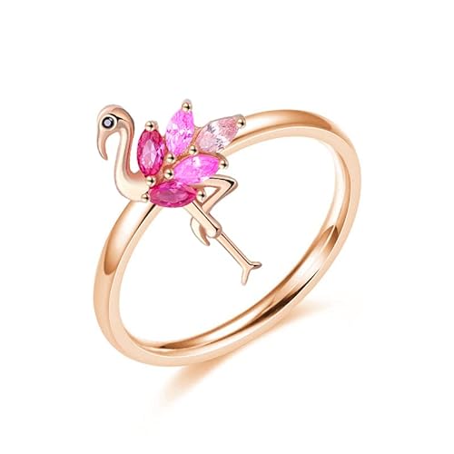 SNHHNSW Flamingo Ring for Women Cute Animal Rose Pink Cubic Zirconia Bird Flamingos Wedding Engagement Finger Rings Bands Beach Christmas Gifts for Mom Daughter von SNHHNSW