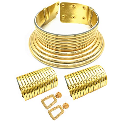 SNHHNSW Frauen Halskette Dangle Ohrringe Armreifen Set Leder klobig Ethnisch übertriebener Retro -Schmuck von SNHHNSW