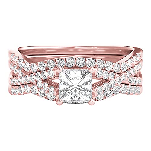 SNHHNSW Geschenk 1 ct. tw. Prinzessin geschnitten Moissanit Brautring Set 10k 14k Ring -Verlobungsring Ehering für Frauen Damen von SNHHNSW