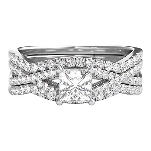 SNHHNSW Geschenk 1 ct. tw. Prinzessin geschnitten Moissanit Brautring Set 10k 14k Ring -Verlobungsring Ehering für Frauen Damen von SNHHNSW