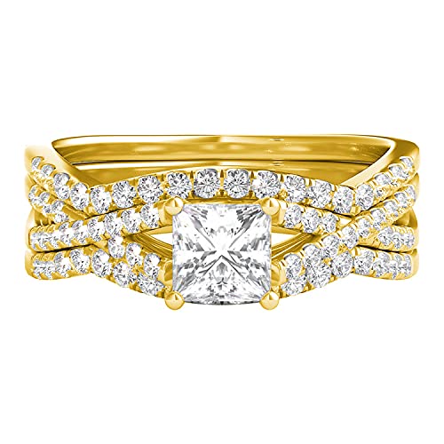 SNHHNSW Geschenk 1 ct. tw. Prinzessin geschnitten Moissanit Brautring Set 10k 14k Ring -Verlobungsring Ehering für Frauen Damen von SNHHNSW