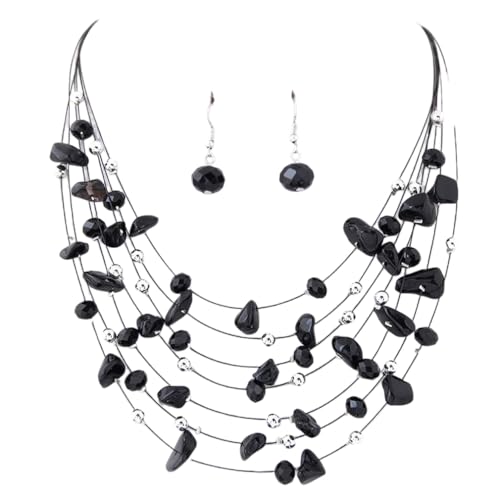 SNHHNSW Glitzer glänzender böhmischer Stil Brudelsteinkristall mehrschichtiger Halskette & Ohrringe für Frauen weiblich von SNHHNSW