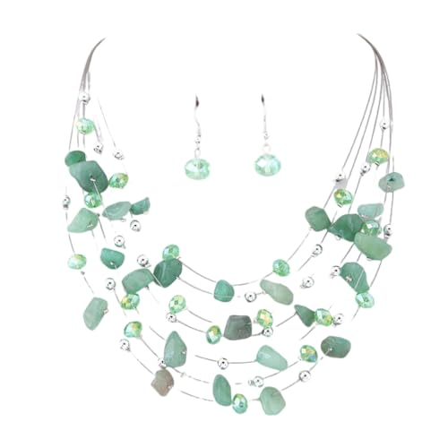SNHHNSW Glitzer glänzender böhmischer Stil Brudelsteinkristall mehrschichtiger Halskette & Ohrringe für Frauen weiblich von SNHHNSW