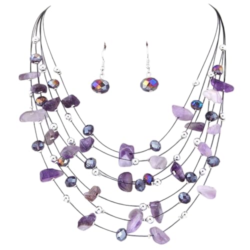 SNHHNSW Glitzer glänzender böhmischer Stil Brudelsteinkristall mehrschichtiger Halskette & Ohrringe für Frauen weiblich von SNHHNSW