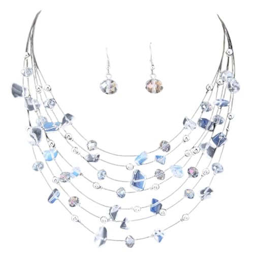 SNHHNSW Glitzer glänzender böhmischer Stil Brudelsteinkristall mehrschichtiger Halskette & Ohrringe für Frauen weiblich von SNHHNSW