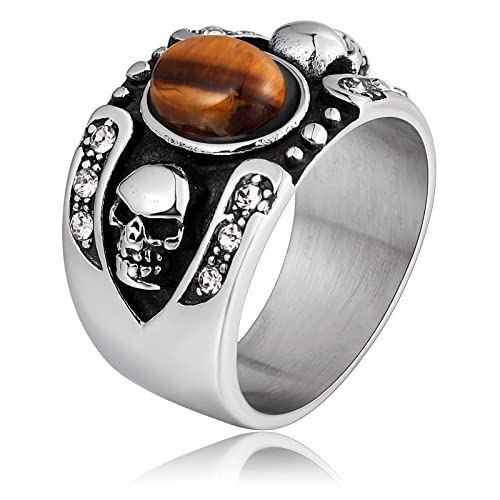 SNHHNSW Gothische Ringe Edelstahl, Vintage-Schädelringe für Männer mit Oval Stone Ehering Ihn Größe 7-13 von SNHHNSW