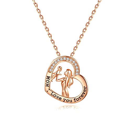 SNHHNSW Halskette, Herzkette mit kubischen Zirkonia gravierte Mutter Ich liebe dich für immer Frau Halskette Anhänger von SNHHNSW