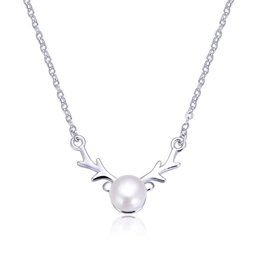 SNHHNSW Halskette Frauen, Geweih Halskette runde Perlenkabel Halskette Anhänger 47x2,36 cm von SNHHNSW