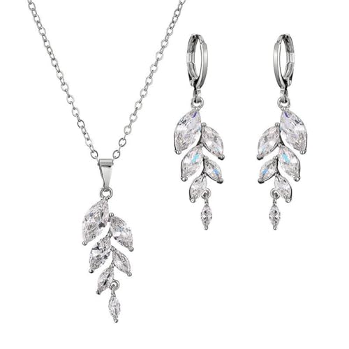 SNHHNSW Hochzeitsschmuck Set Blattform glänzende kubische Zirkonia -Anhänger Halskette Ohrringe Luxus Brautzubehör SNHHNSW Hochzeitsschmuck Set Blattform glänzende kubische Zirkonia -Anhänger Halskette Ohrringe Luxus Brautzubehör von SNHHNSW