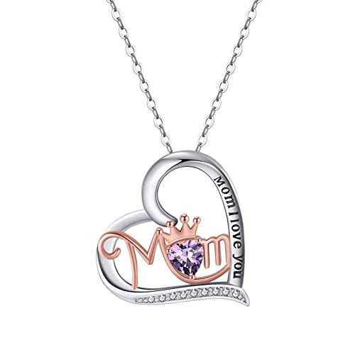 SNHHNSW Ketten Halskette für Frauen, Frauen Herz Halskette Mutter Ich liebe dich Kubikzirkonia Kronkronte Naturstein 4 -mm -Anhänger Halskette von SNHHNSW