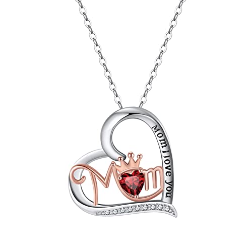 SNHHNSW Ketten Halskette für Frauen, Frauen Herz Halskette Mutter Ich liebe dich Kubikzirkonia Kronkronte Naturstein 4 -mm -Anhänger Halskette von SNHHNSW