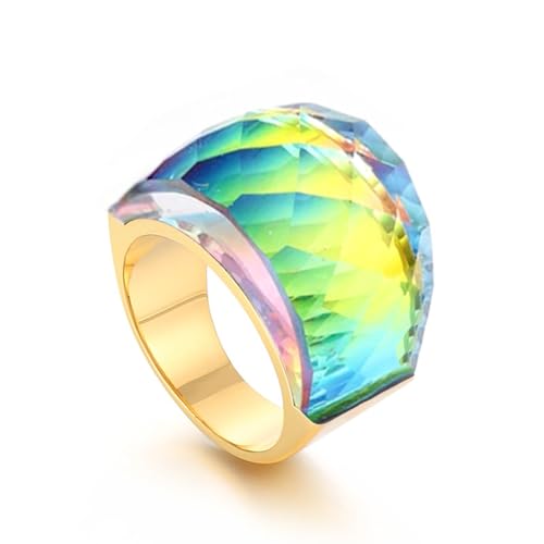 SNHHNSW Kristallglas Edelstahlband Ring Mode übertriebene Kubikzirkonia -Ringe Frauen atemberaubende große Statement -Strassbänder Cocktail Party Ring für Damengeburtstag von SNHHNSW