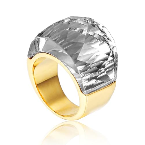 SNHHNSW Kristallglas Edelstahlband Ring Mode übertriebene Kubikzirkonia -Ringe Frauen atemberaubende große Statement -Strassbänder Cocktail Party Ring für Damengeburtstag von SNHHNSW