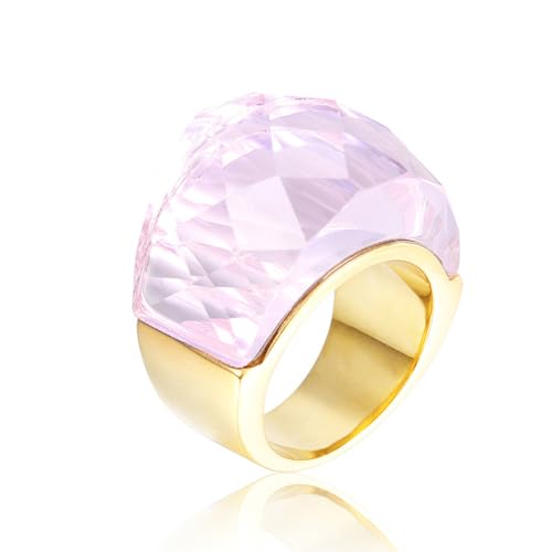 SNHHNSW Kristallglas Edelstahlband Ring Mode übertriebene Kubikzirkonia -Ringe Frauen atemberaubende große Statement -Strassbänder Cocktail Party Ring für Damengeburtstag von SNHHNSW