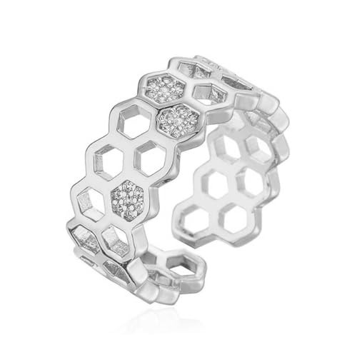 SNHHNSW Kubische Zirkonia Biene Wabe Ring Open Engagement Statement Hochzeit Stapelfinger Ringe Verstellbare Mode Kristall einzigartiger Daumenring süß für Frauen Männer von SNHHNSW