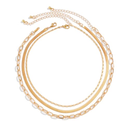 SNHHNSW Layered Halsketten Stapel für Frauen, klobige Halskette Fischgrammpapierklammer Kette Halskette Anhänger zierter kubanischer Kettenkettenschaltverschluss Schmuckgeschenke von SNHHNSW