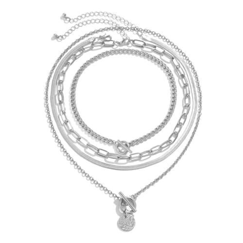 SNHHNSW Layered Halsketten Stapel für Frauen, klobige Halskette Fischgrammpapierklammer Kette Halskette Anhänger zierter kubanischer Kettenkettenschaltverschluss Schmuckgeschenke von SNHHNSW