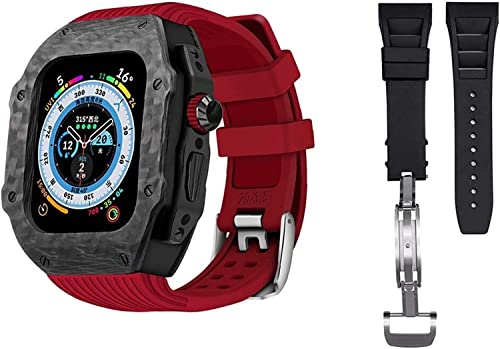 SNHHNSW Luxus Carbon Fiber Uhrenkoffer mit 2 Bandmodifikation Kit ， für 8 Ultra 49 mm ， Silikon Gummi -Uhr -Gurt -Gurtabdeckung Nachrüstung ， für iWatch 8 7 6 5 4 Se 45mm 44 mm von SNHHNSW