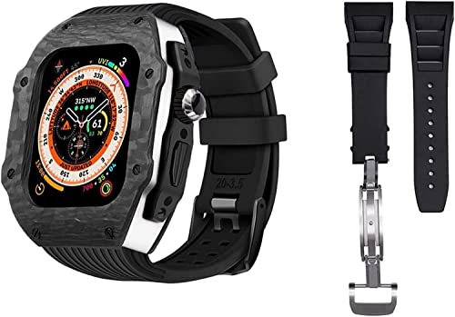 SNHHNSW Luxus Carbon Fiber Uhrenkoffer mit 2 Bandmodifikation Kit ， für 8 Ultra 49 mm ， Silikon Gummi -Uhr -Gurt -Gurtabdeckung Nachrüstung ， für iWatch 8 7 6 5 4 Se 45mm 44 mm von SNHHNSW