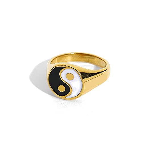 SNHHNSW Mode Yin Yang Band Ring für Frauen Männer Edelstahl Coole Bands Tai Chi Balance Chinese Style Statement Personalisierte Mittelmischung Finger Ringe für beste Freunde von SNHHNSW