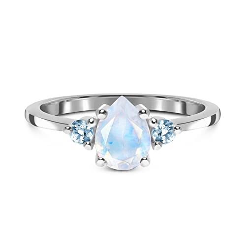 SNHHNSW Moonstone Verlobungsring in 10k 14k 1 Birnenform 3- Steinmondone Ringgeschenk für Frauen von SNHHNSW