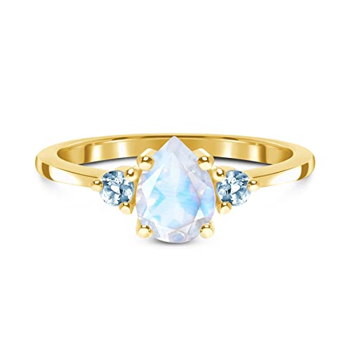 SNHHNSW Moonstone Verlobungsring in 10k 14k 1 Birnenform 3- Steinmondone Ringgeschenk für Frauen von SNHHNSW
