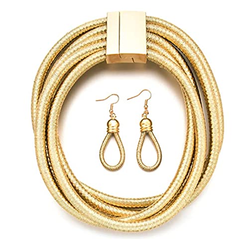 SNHHNSW Multi-Layer gewebte Kragen Halskette Ohrringe Frauenschmuck Set (rot) von SNHHNSW