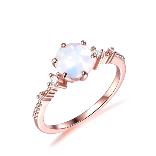 SNHHNSW Natural Center 1 CT Opal -Verlobungsringe für Frauen 10K 14K Weiß runde Opalringe mit Moissanit für die Hochzeit des Jubiläums von SNHHNSW