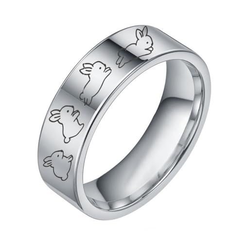 SNHHNSW Nette Kaninchenband Ring für Frauen Männer versprechen Verlobung Eheringe für Paare Hasen Tier lustige Edelstahl Polished Comfort Fit Ostern Weihnachten Freundschaft Abschlussgeschenk von SNHHNSW