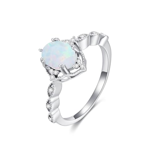 SNHHNSW Opal -Verlobungsringe für Frauen im Zentrum 1.5CT Oval Cut Opal Versprechen Eheringe mit Kubikzirkonia für sie von SNHHNSW