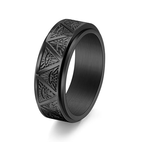 SNHHNSW Personalisierte 8mm böse Eye Spinner Ringe für Männer Edelstahl Zappel Ringe Schwarzer Band Ehering Knöchel Pyramid Böse Augenringe Dad Vintage Gift Komfort Pass von SNHHNSW