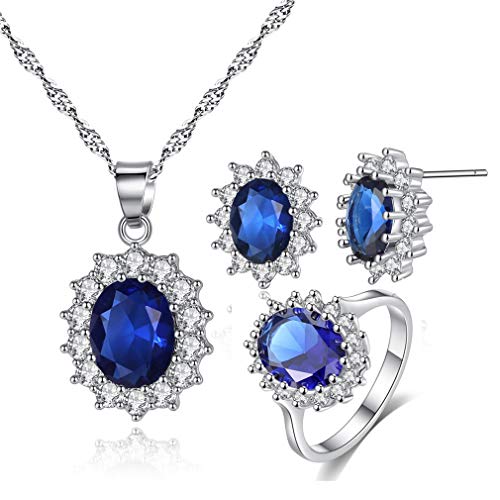 SNHHNSW Prinzessin Weiß Oval Edelstein Ohrringe/Halskette/Ringschmuck Set von SNHHNSW