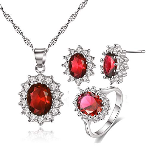 SNHHNSW Prinzessin Weiß Oval Edelstein Ohrringe/Halskette/Ringschmuck Set von SNHHNSW