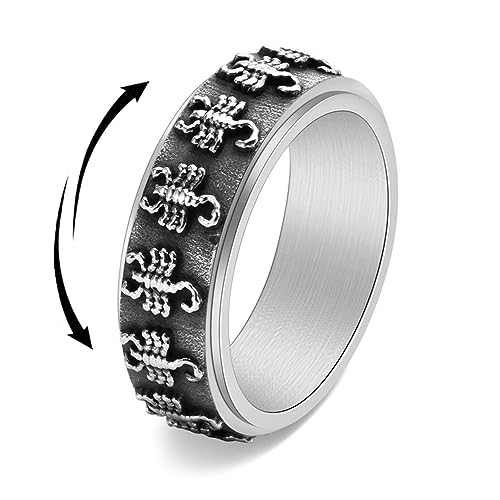 SNHHNSW Punk Scorpion Spinner Fidget Stainless Steel Band Rings for Men Women Rotatable Anxiety Stress Relieving Comfort Fit Finger Gothic Ring Wedding Promise Rings for Christmas Personalized von SNHHNSW
