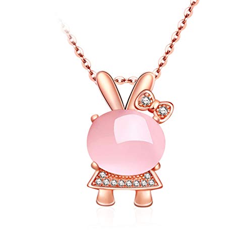 SNHHNSW Quartz Healing Crystal Necklace Pink Crystals with Bunny Pendant Necklace S Rose Plated 18inch Crystal Point Pendant Necklace von SNHHNSW