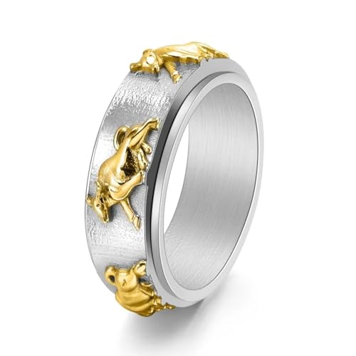 SNHHNSW Rotierender Kopfring für Männer BOLD OX Zodiac Geburtsjahr einstellbares Statement Band von SNHHNSW