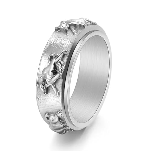 SNHHNSW Rotierender Kopfring für Männer BOLD OX Zodiac Geburtsjahr einstellbares Statement Band von SNHHNSW