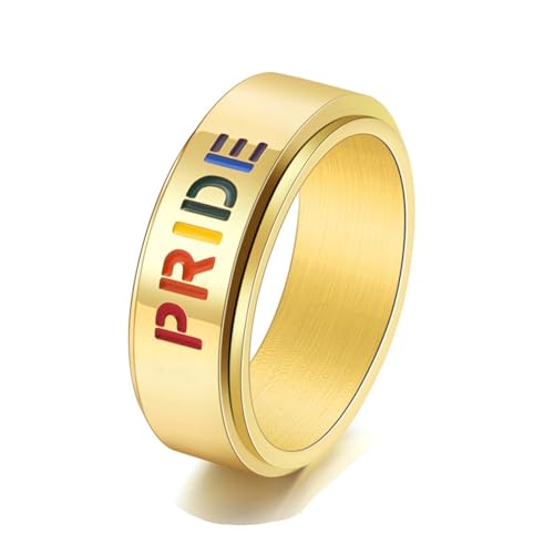 SNHHNSW Schwarze Männer Ringe, Edelstahl Frauen Ehering -Band Pri Regenbogen Rotatable Ring von SNHHNSW