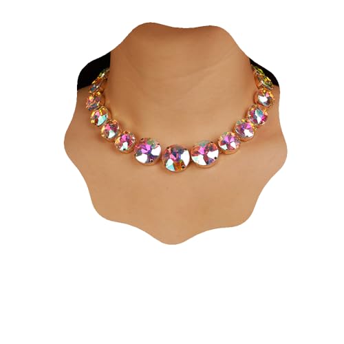 SNHHNSW Sparkle Vollversestone CHOKER Runde Kristallketten Halskette Ohrringe Set Crystal Statement Kragen Schlüsselblatt CHOKER HALTE KEIL FÜR WEHRENDE FRAUEN Frauen von SNHHNSW
