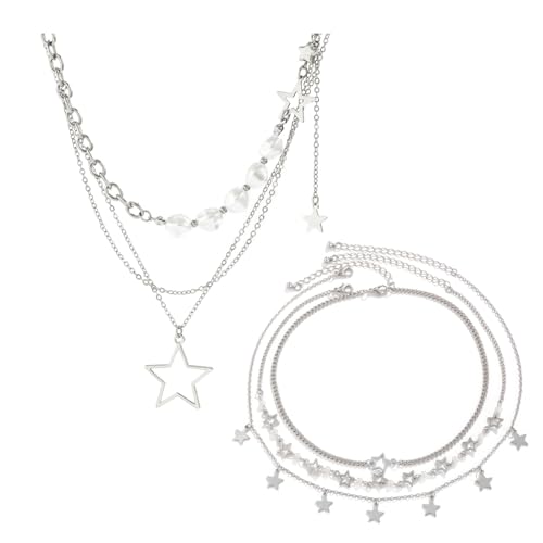 SNHHNSW Star Halskette Accessoires Schmuck Chunky Halskette Stapel Grunge Kawaii süße Halsketten Ästhetische Vintage Emo -Schmuck (Sternhalskette Style 7) von SNHHNSW